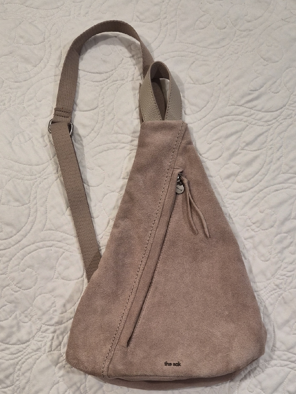 The Sak Taupe Suede Sling Belt Bag
